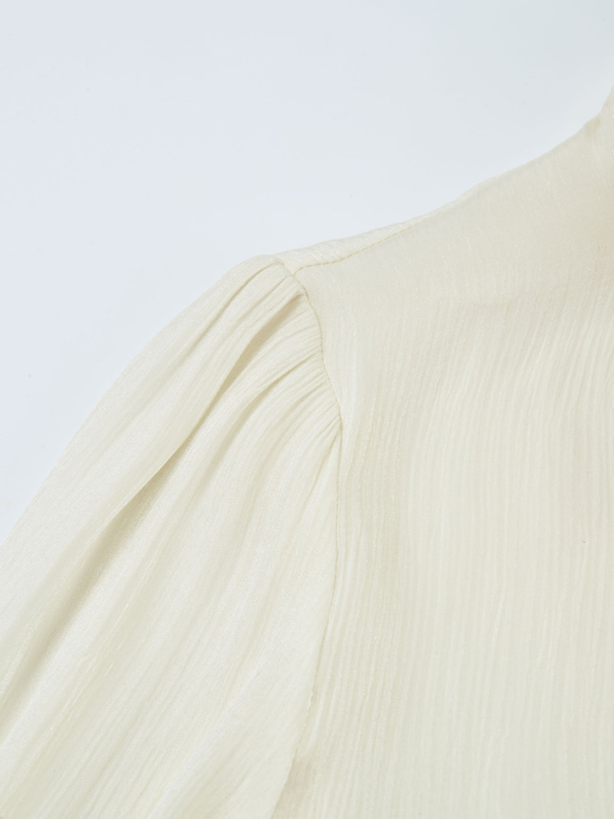 Textured Shimmer Center Bow Blouse - Cream