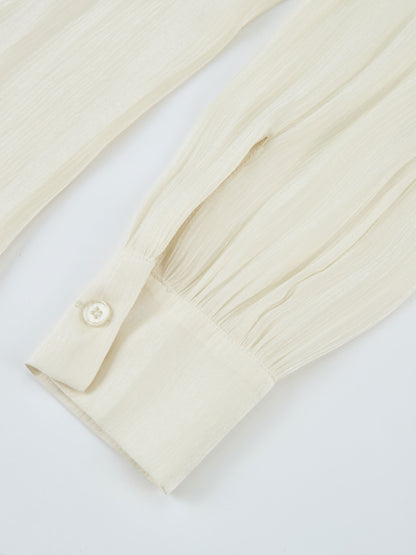 Textured Shimmer Center Bow Blouse - Cream