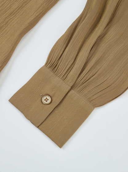 Textured Shimmer Center Bow Blouse - Bronze