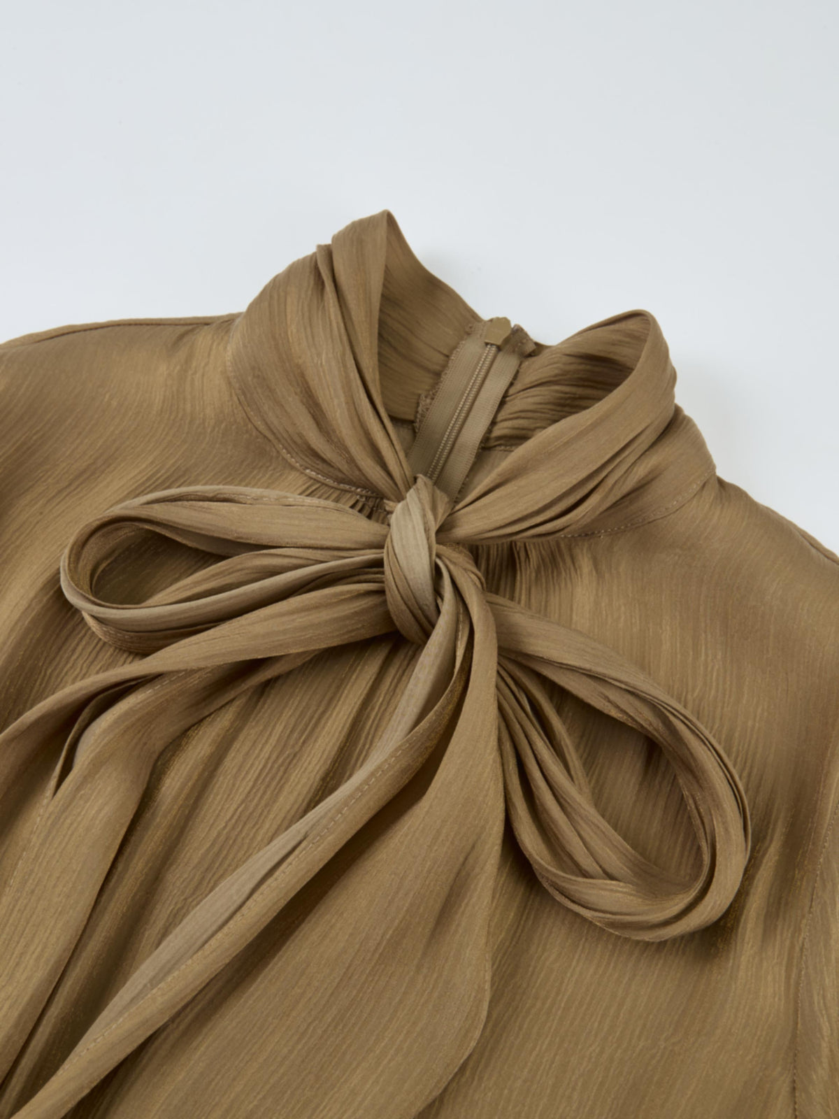 Textured Shimmer Center Bow Blouse - Bronze