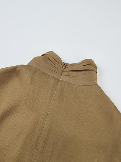 Textured Shimmer Center Bow Blouse - Bronze