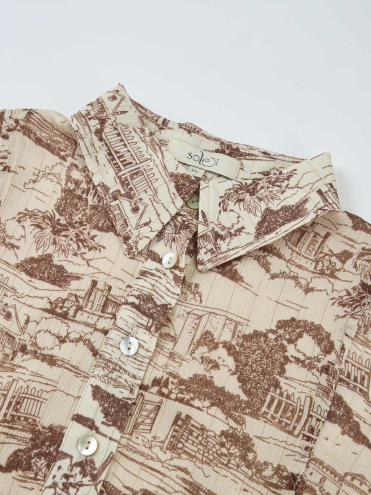 Thin Printed Button Down Blouse - Brown Toille