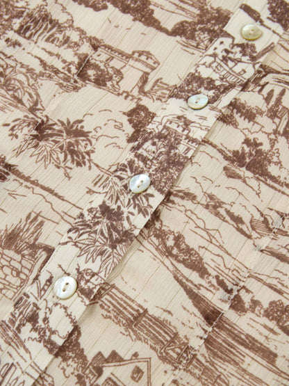 Thin Printed Button Down Blouse - Brown Toille