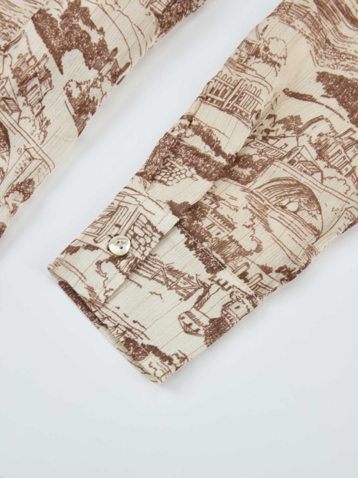 Thin Printed Button Down Blouse - Brown Toille