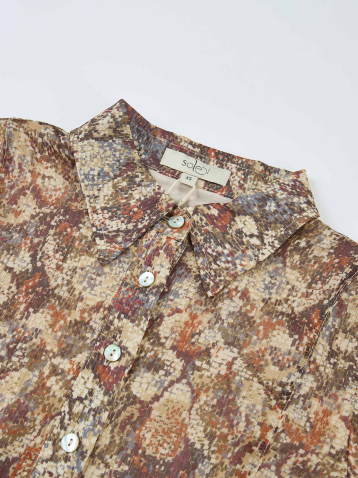 Thin Printed Button Down Blouse - Pixels
