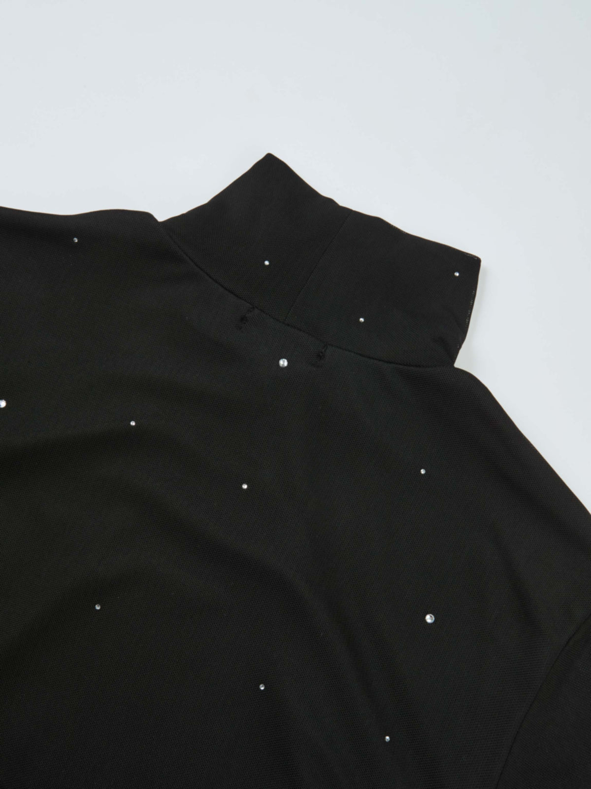 Rhinestone Embelished Mesh Turtleneck - Black
