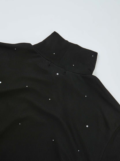 Rhinestone Embelished Mesh Turtleneck - Black