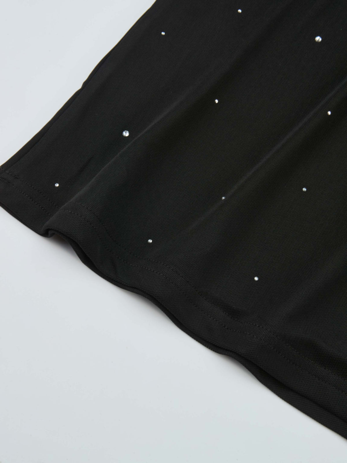 Rhinestone Embelished Mesh Turtleneck - Black