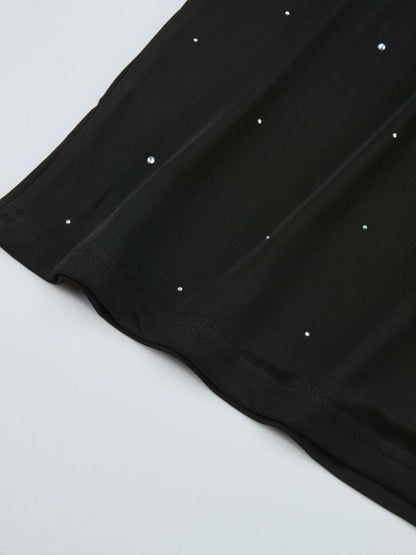 Rhinestone Embelished Mesh Turtleneck - Black