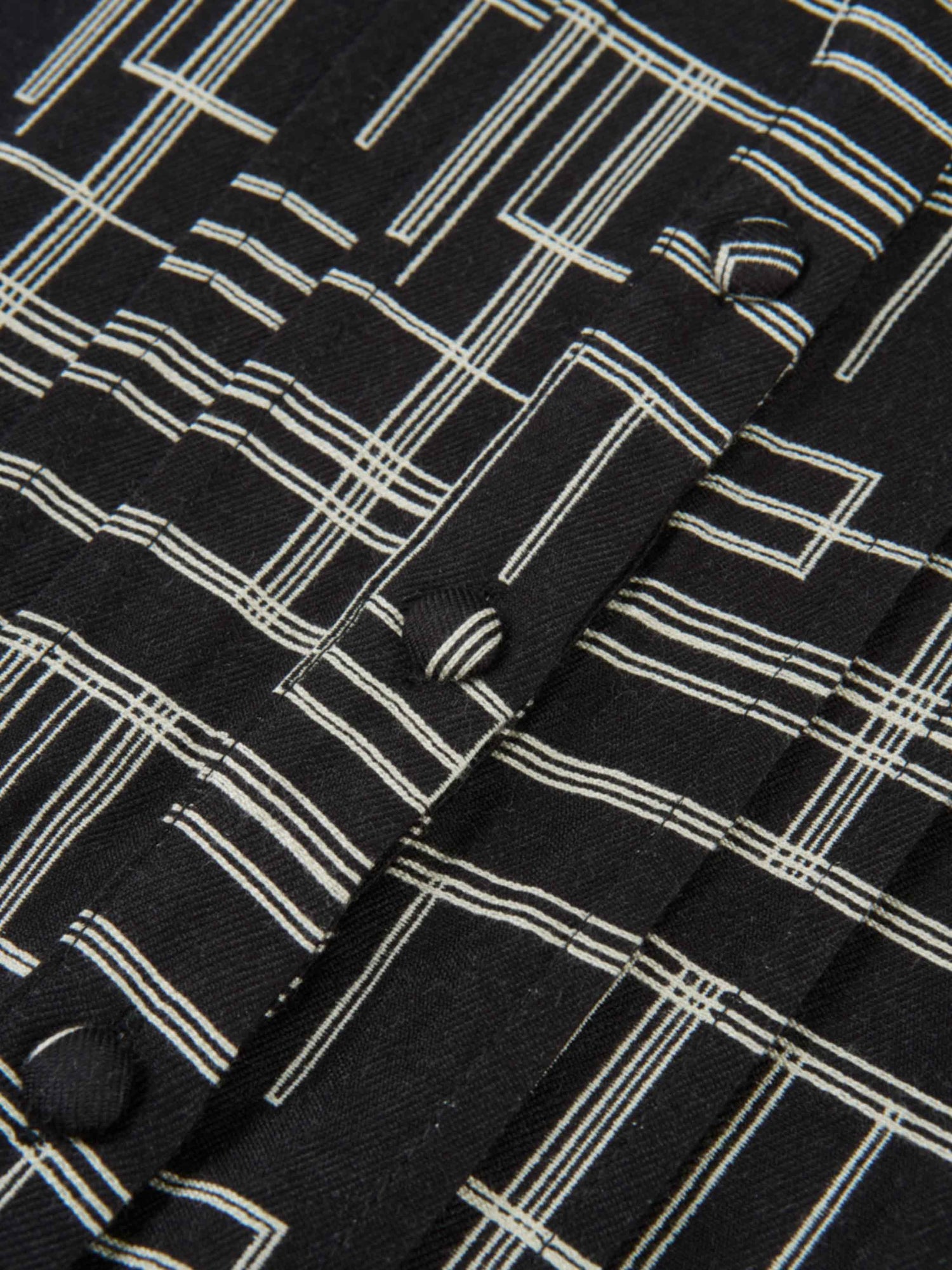 Collared Ruched Back Long Sleeve Shirtdress - Black Geometric