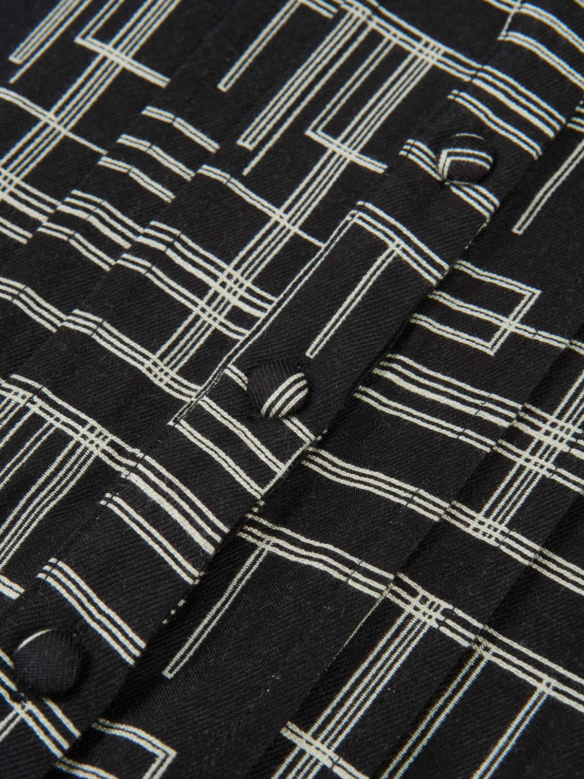 Collared Ruched Back Long Sleeve Shirtdress - Black Geometric