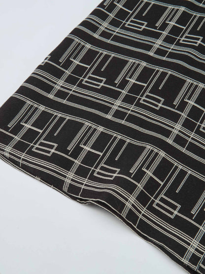 Collared Ruched Back Long Sleeve Shirtdress - Black Geometric