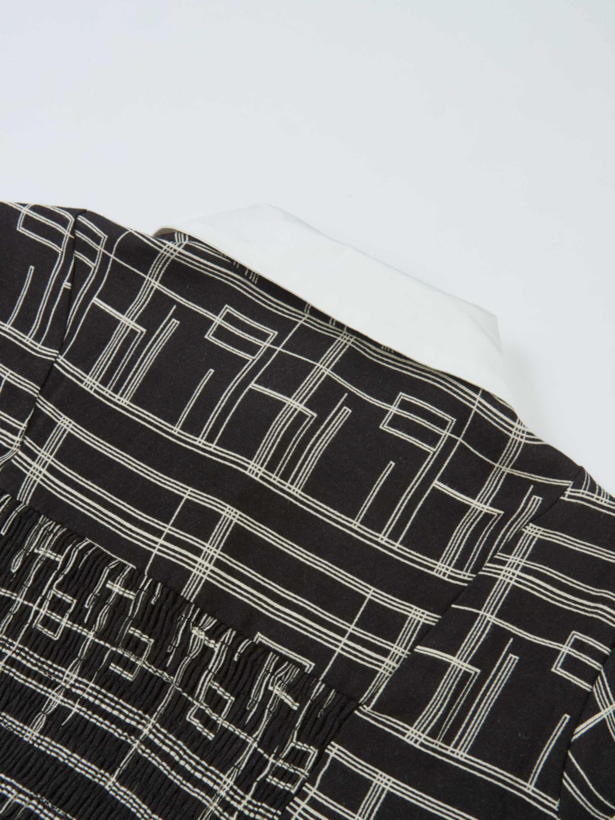 Collared Ruched Back Long Sleeve Shirtdress - Black Geometric