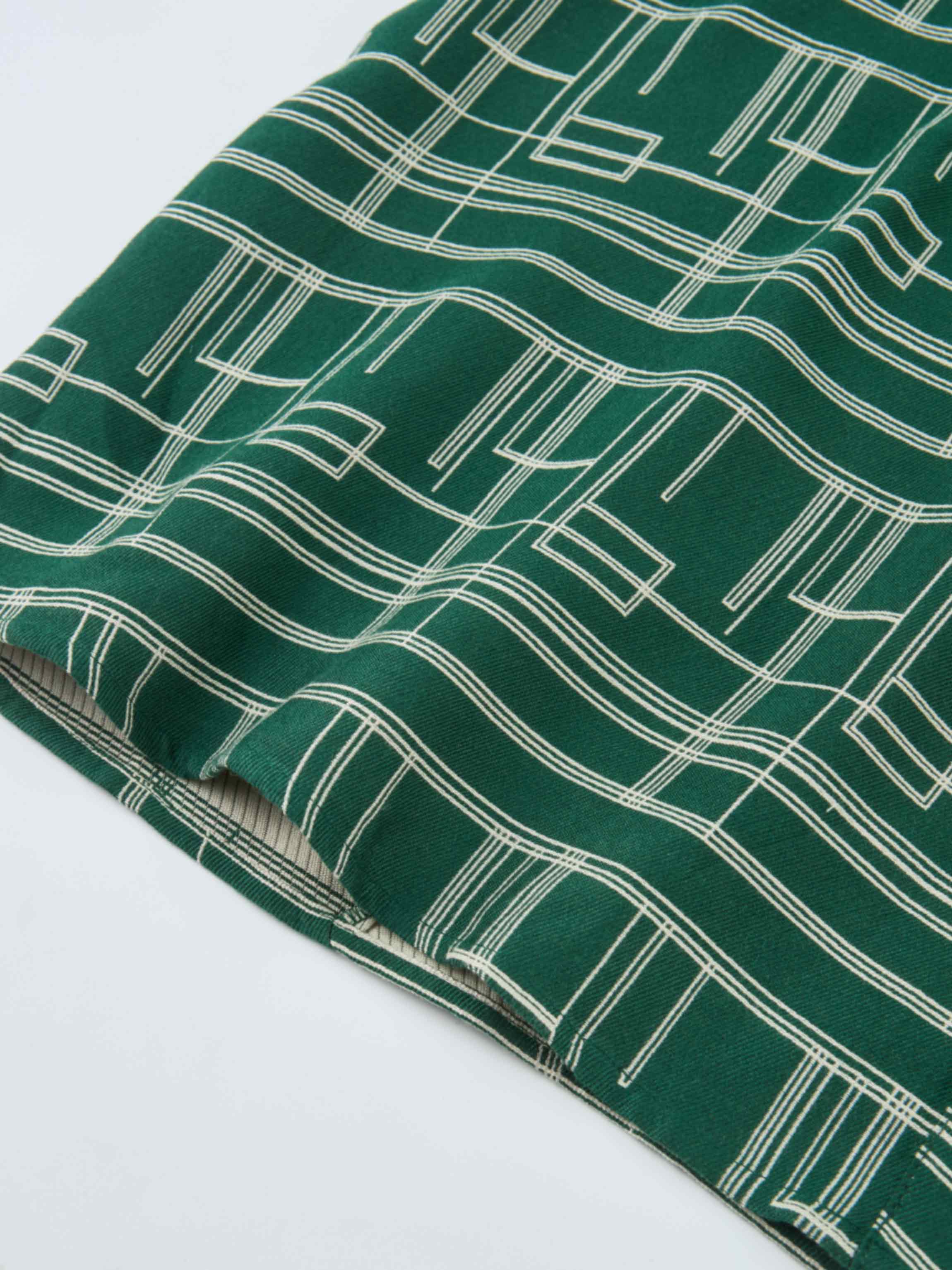 Collared Ruched Back Long Sleeve Shirtdress - Green Geometric