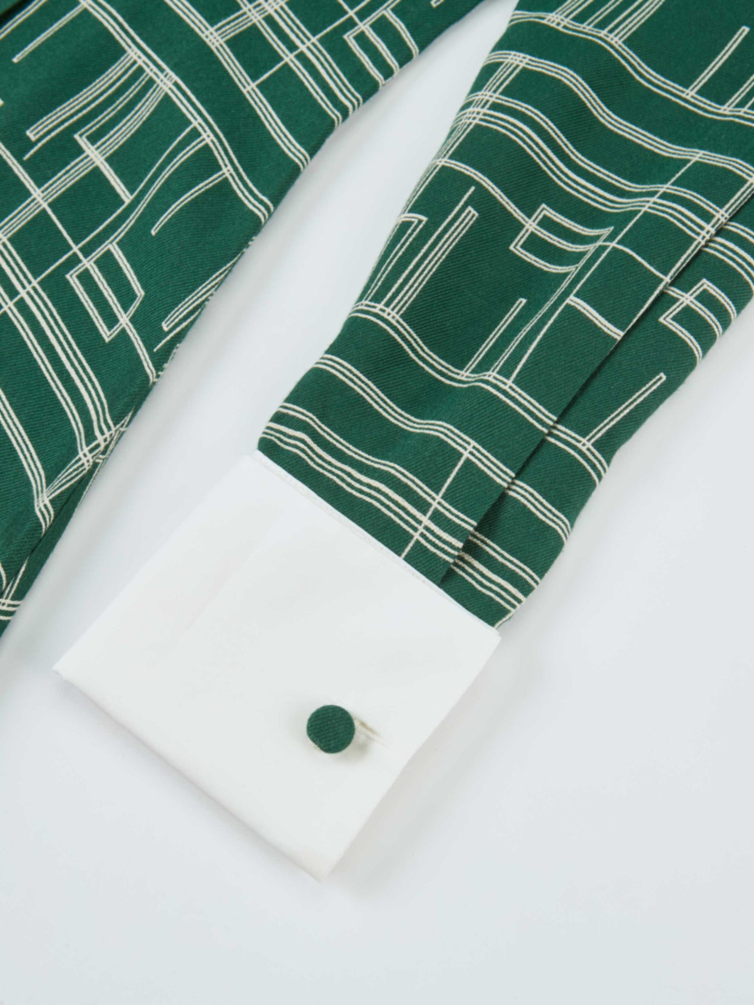 Collared Ruched Back Long Sleeve Shirtdress - Green Geometric
