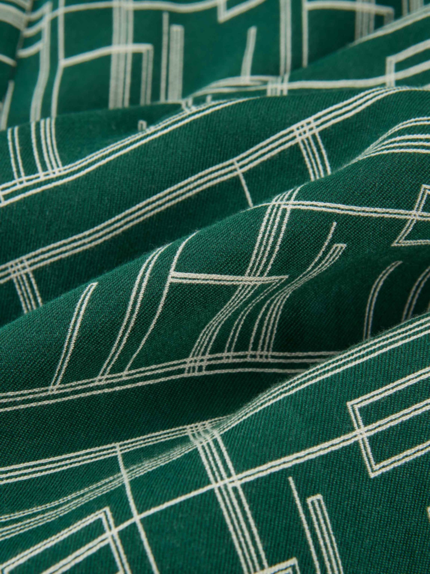 Collared Ruched Back Long Sleeve Shirtdress - Green Geometric