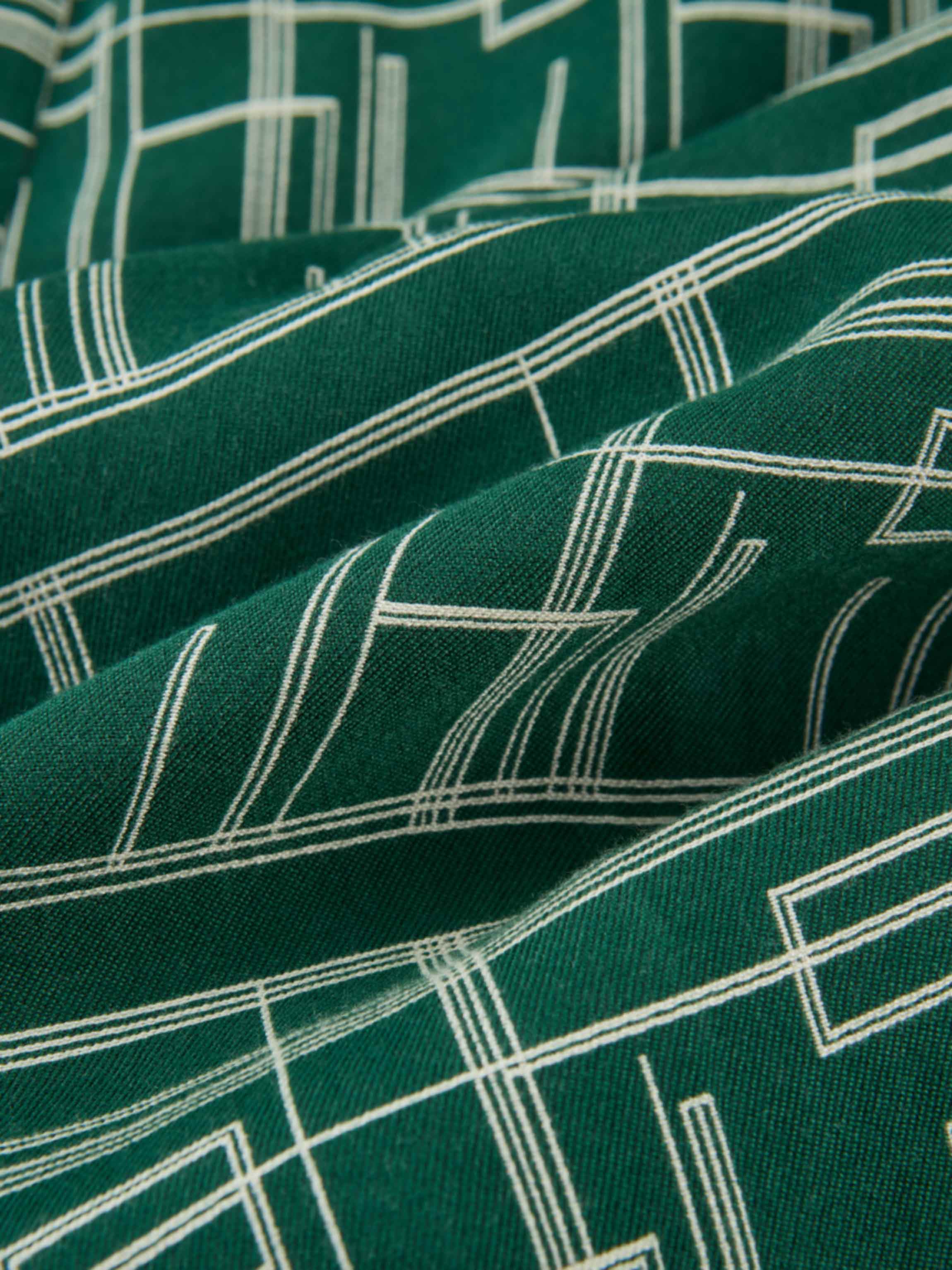 Collared Ruched Back Long Sleeve Shirtdress - Green Geometric