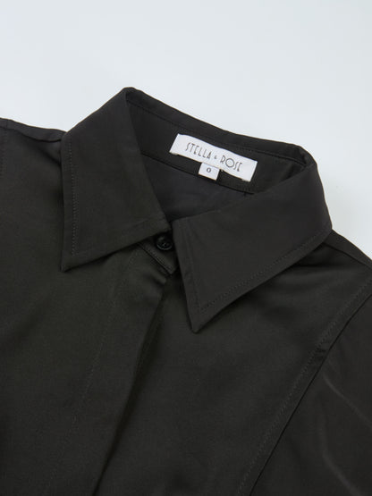 Cape Sleeve Maxi Shirtdress - Black