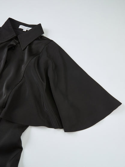 Cape Sleeve Maxi Shirtdress - Black