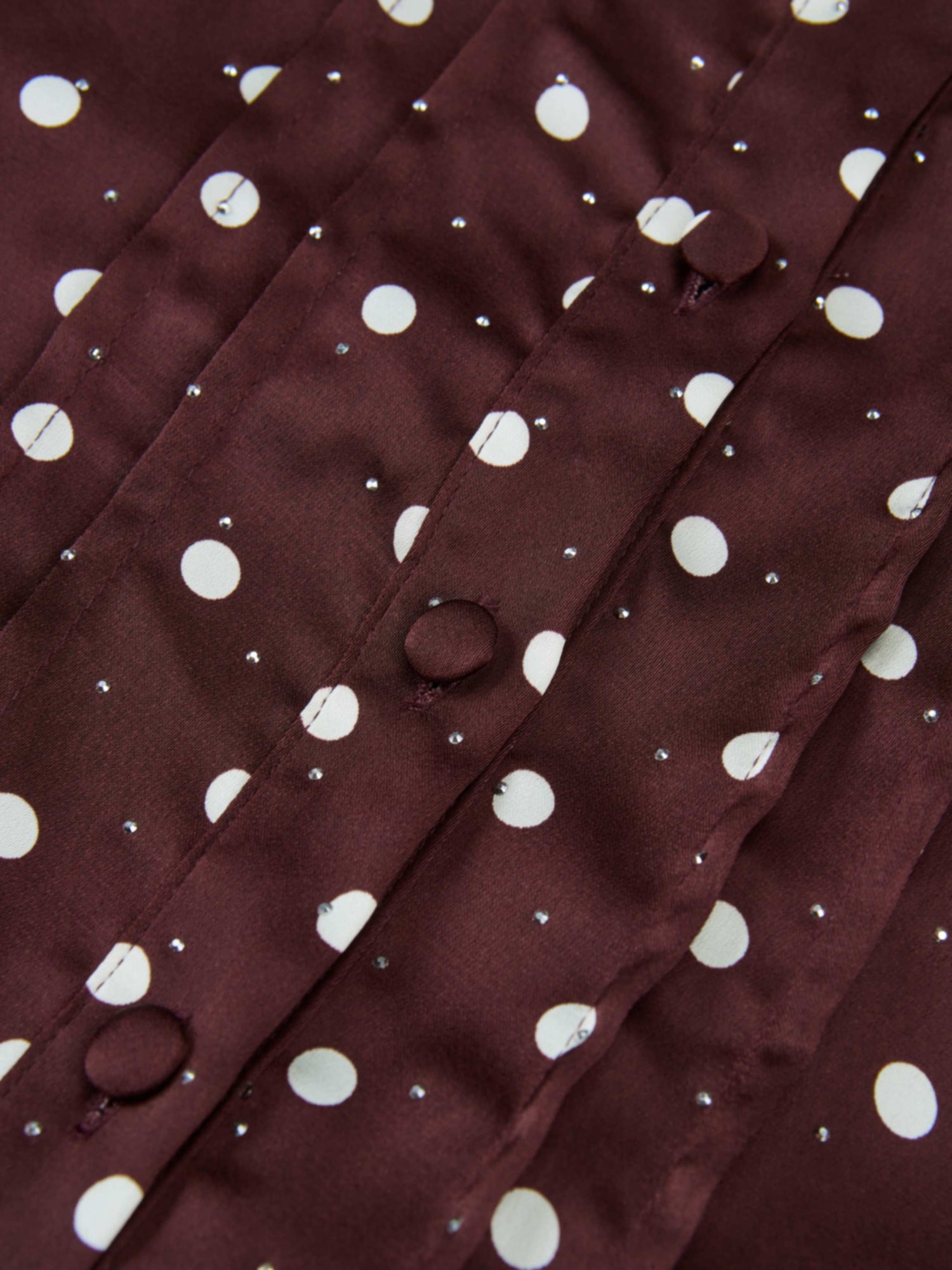 Collared Ruched Back Long Sleeve Shirtdress - Burgundy Polka Dot Sparkle