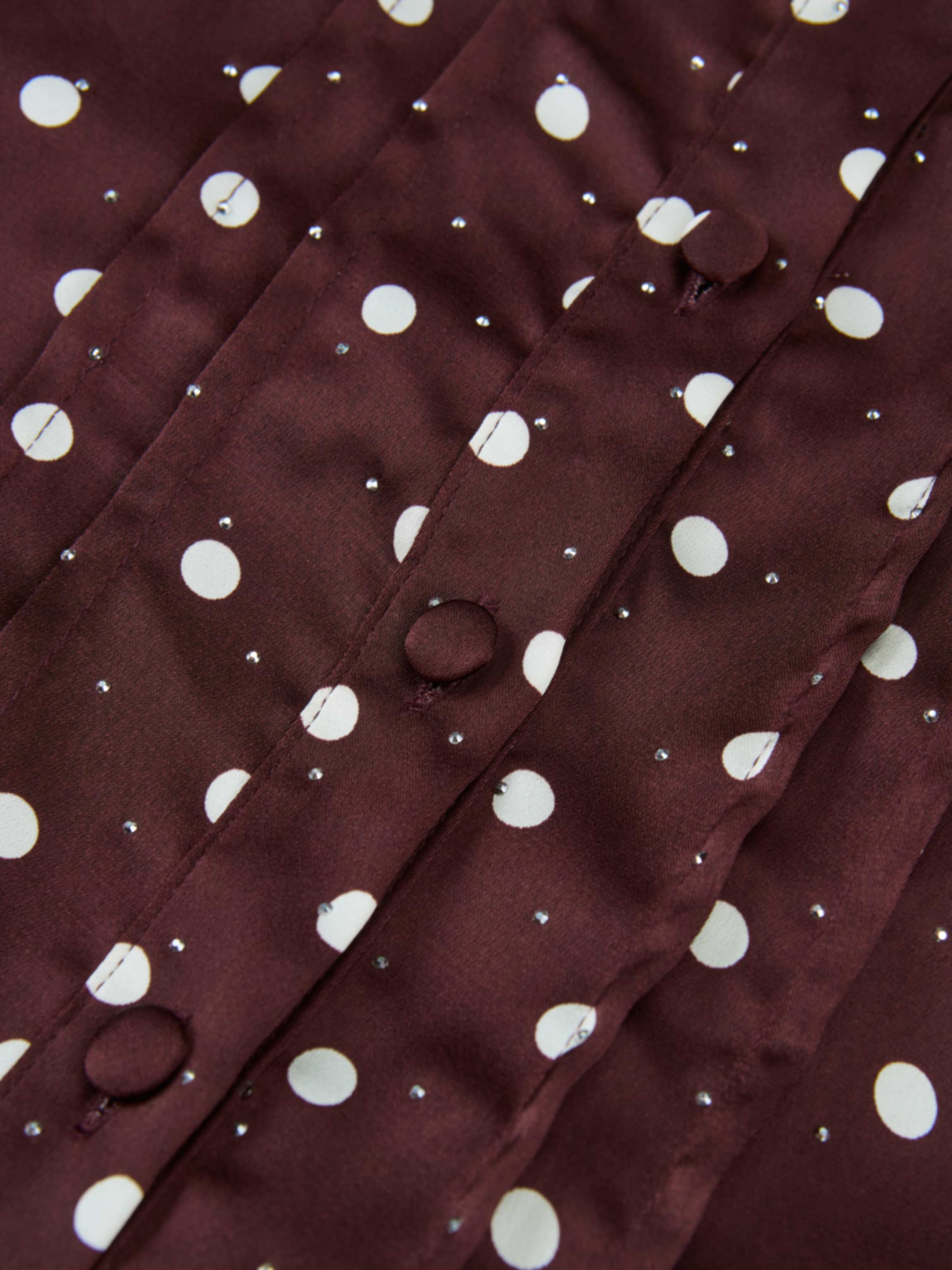 Collared Ruched Back Long Sleeve Shirtdress - Burgundy Polka Dot Sparkle