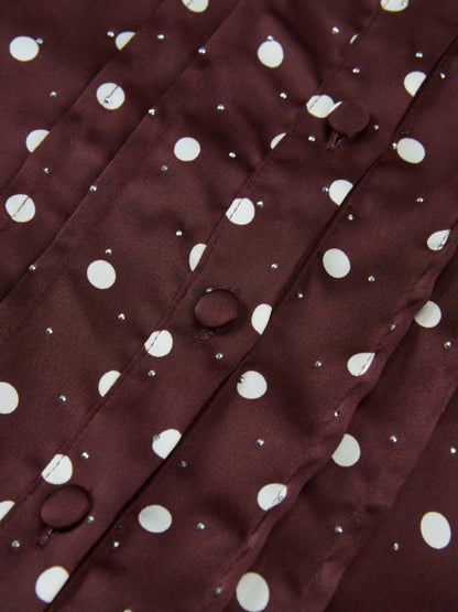 Collared Ruched Back Long Sleeve Shirtdress - Burgundy Polka Dot Sparkle