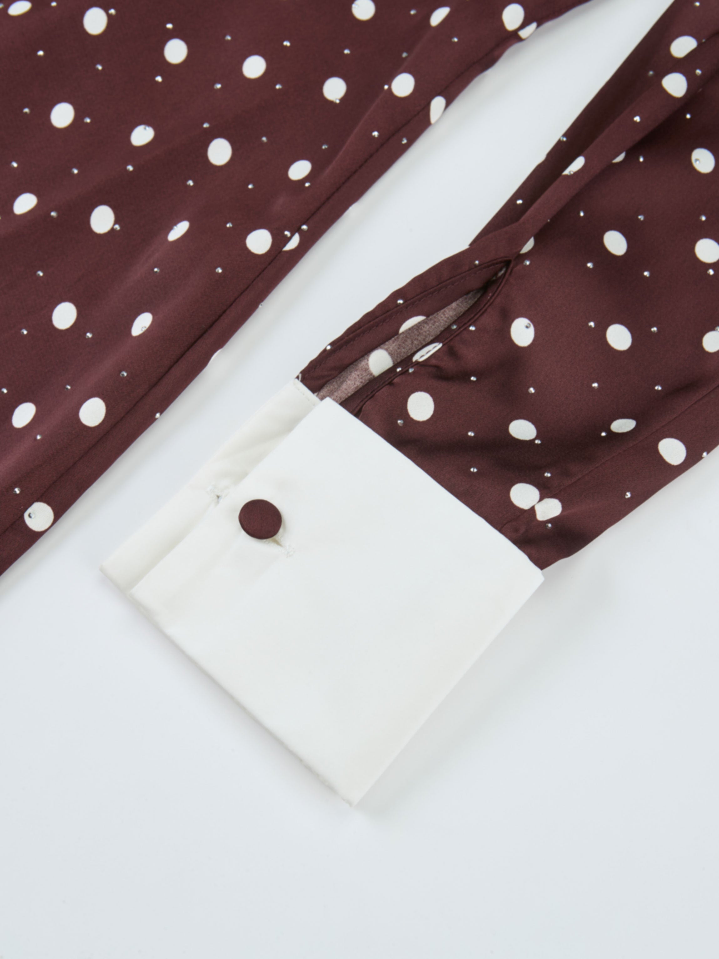 Collared Ruched Back Long Sleeve Shirtdress - Burgundy Polka Dot Sparkle