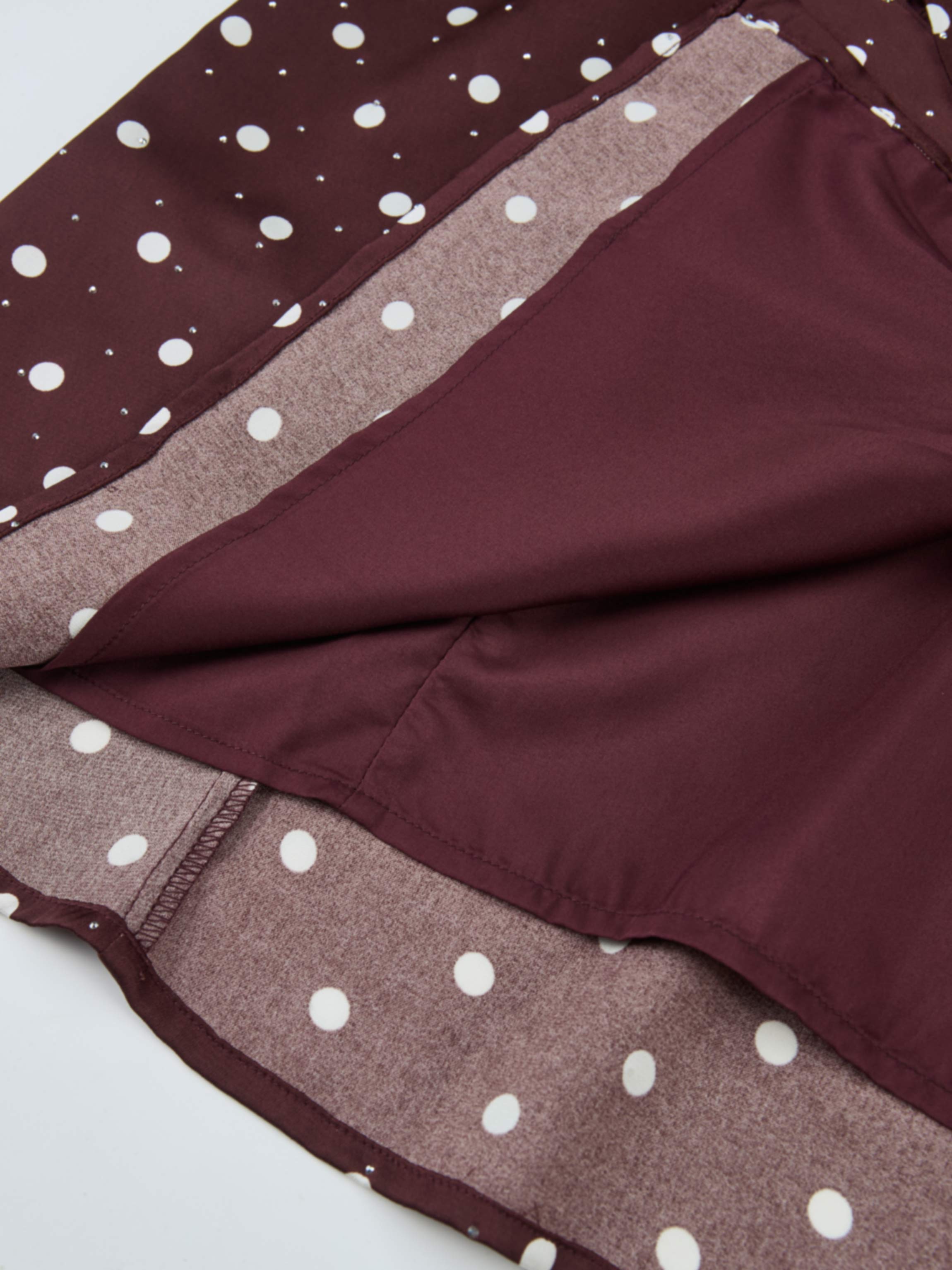 Collared Ruched Back Long Sleeve Shirtdress - Burgundy Polka Dot Sparkle