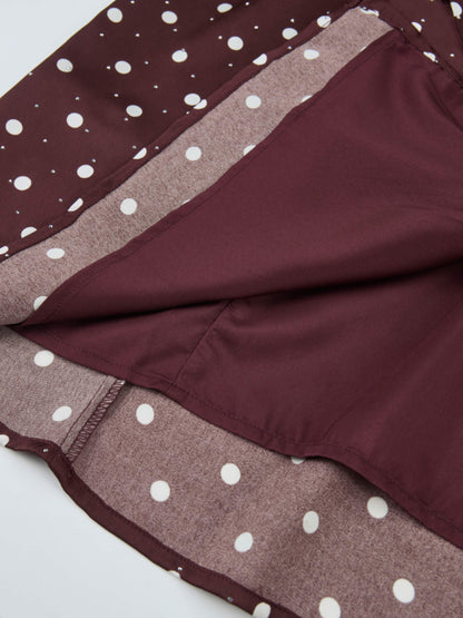 Collared Ruched Back Long Sleeve Shirtdress - Burgundy Polka Dot Sparkle