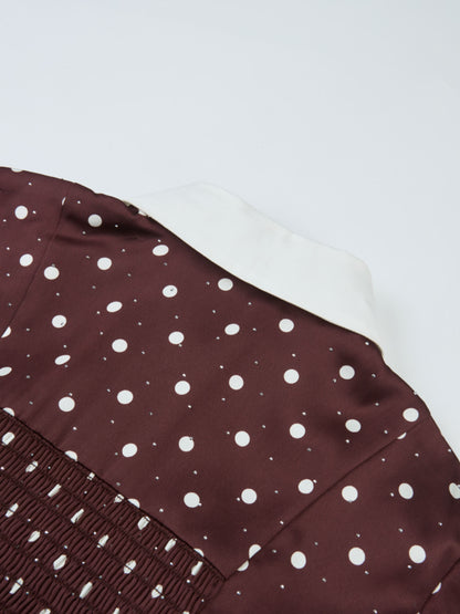 Collared Ruched Back Long Sleeve Shirtdress - Burgundy Polka Dot Sparkle