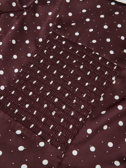 Collared Ruched Back Long Sleeve Shirtdress - Burgundy Polka Dot Sparkle