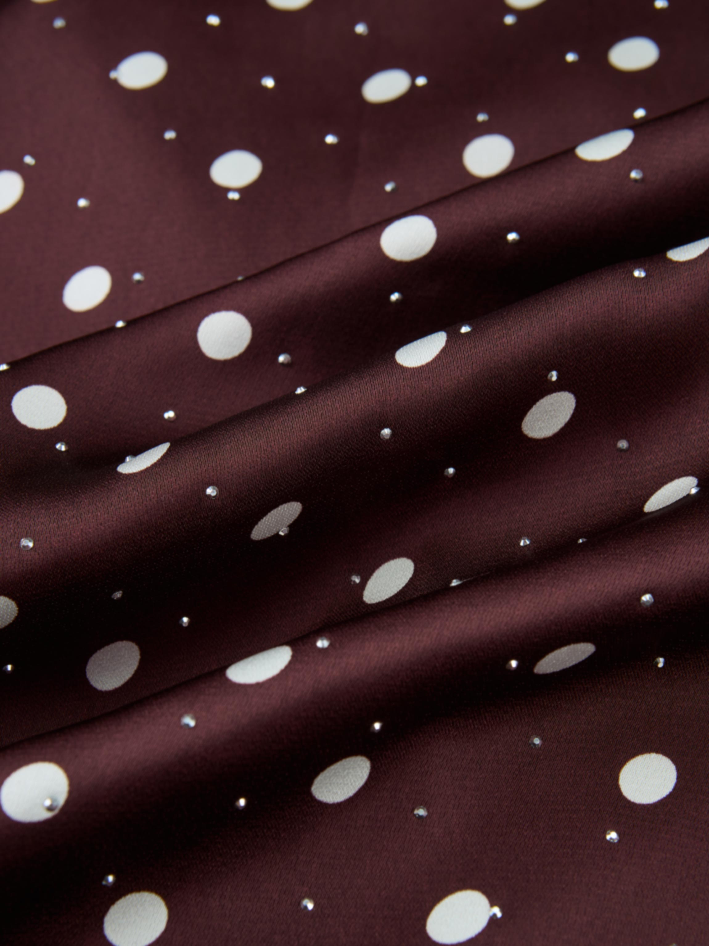 Collared Ruched Back Long Sleeve Shirtdress - Burgundy Polka Dot Sparkle