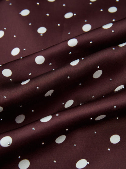 Collared Ruched Back Long Sleeve Shirtdress - Burgundy Polka Dot Sparkle