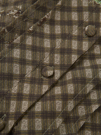 Collared Ruched Back Long Sleeve Shirtdress - Plaid Floral