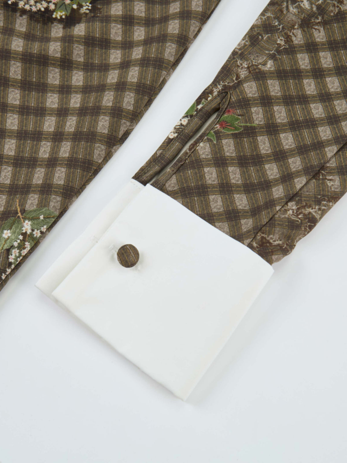 Collared Ruched Back Long Sleeve Shirtdress - Plaid Floral