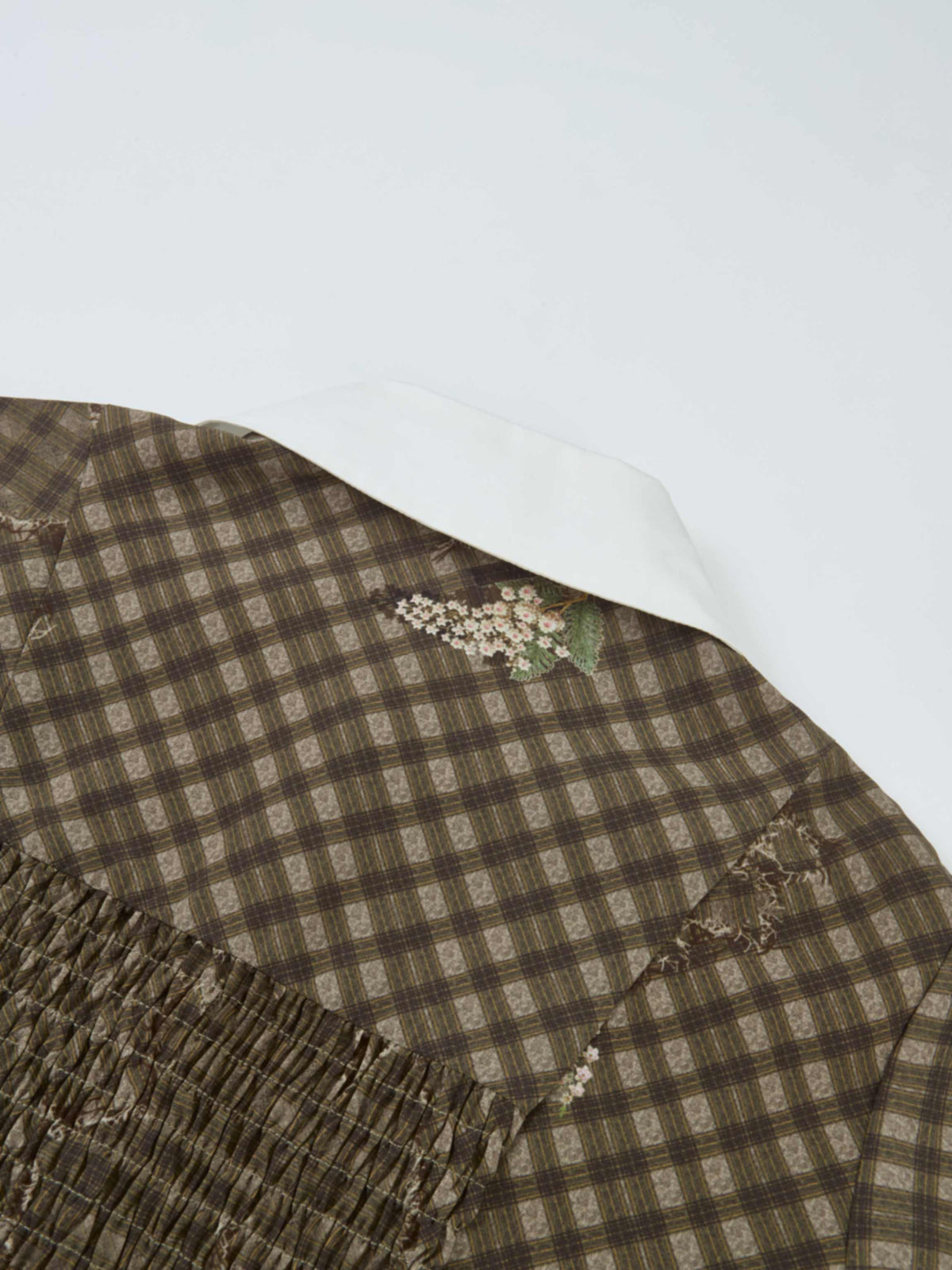 Collared Ruched Back Long Sleeve Shirtdress - Plaid Floral