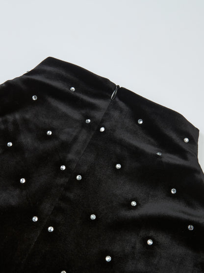 Rhinestone Embellished Dress - Black
