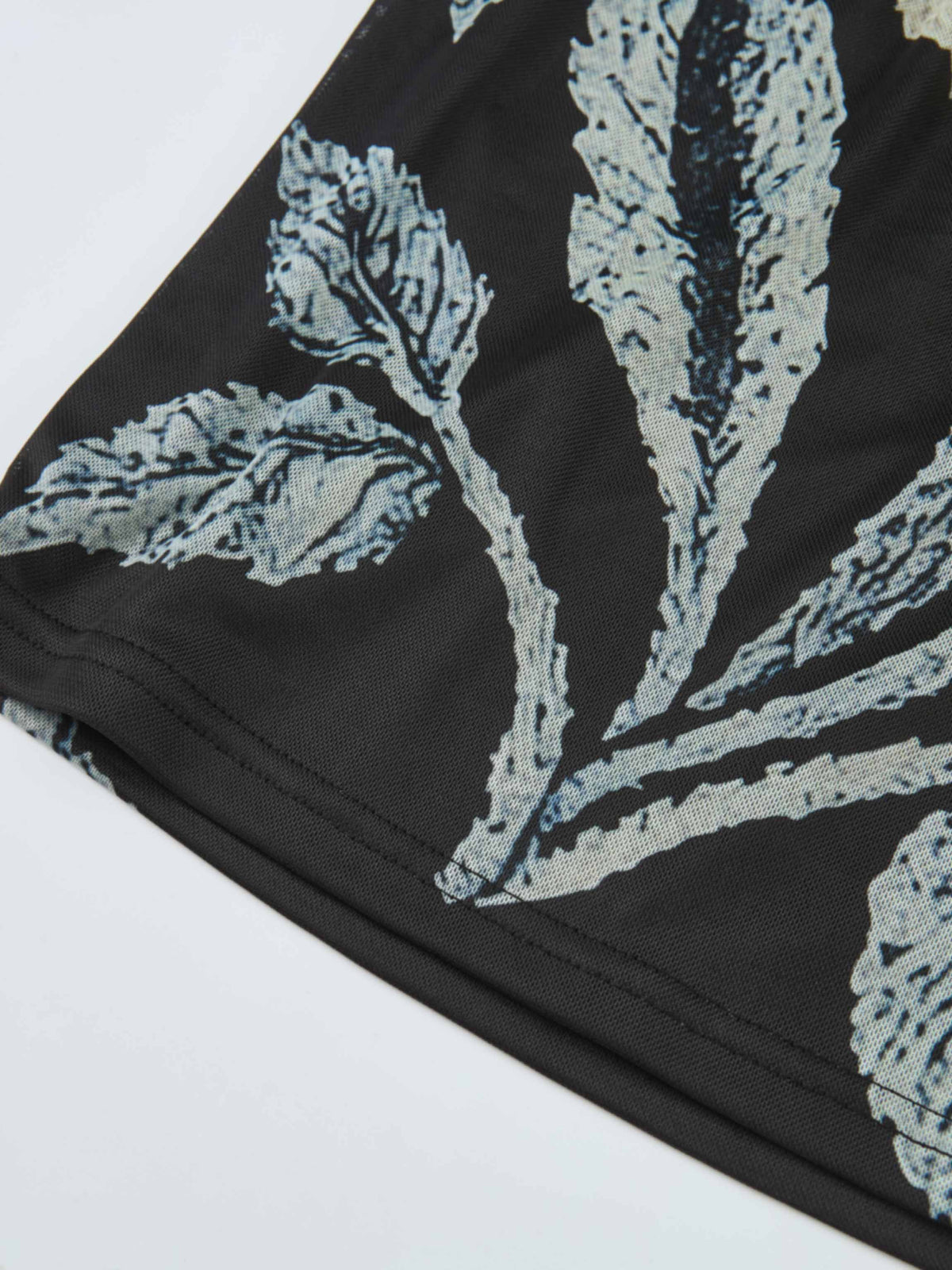 High Neck Mesh Printed Top - Cream Black Floral