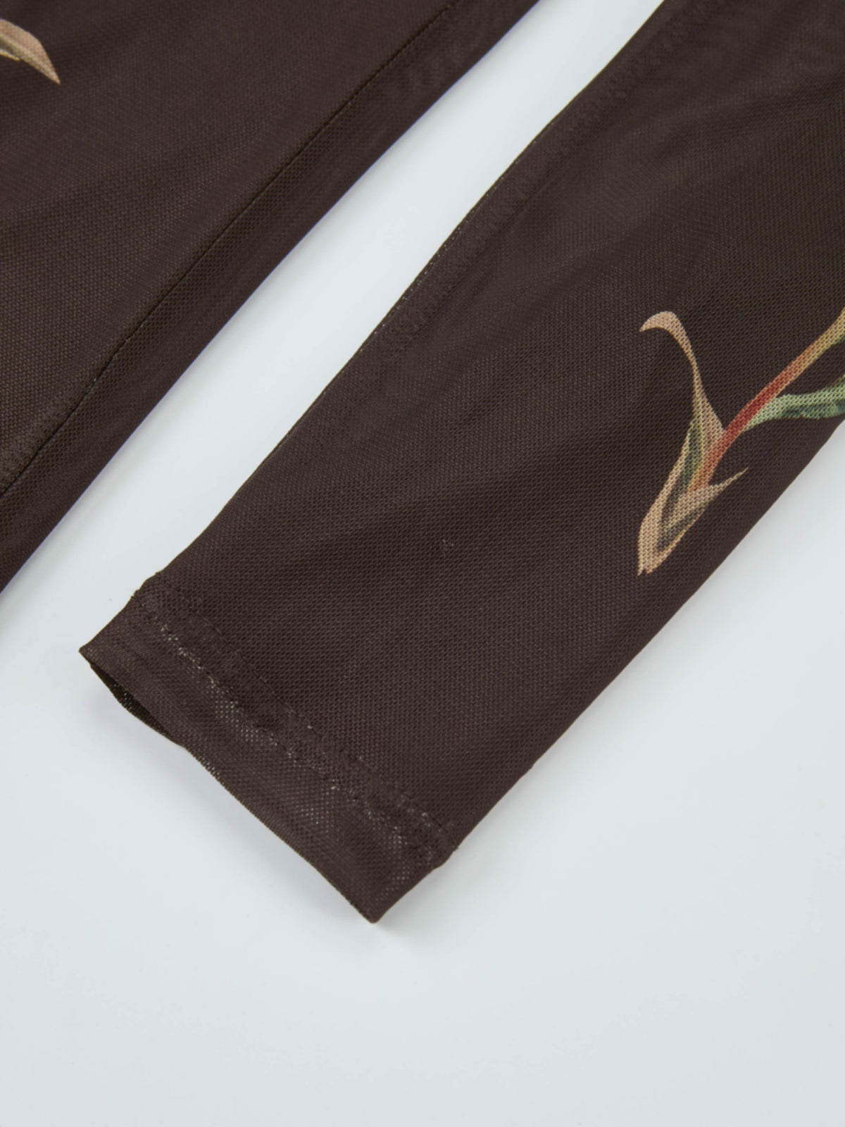 High Neck Mesh Printed Top - Brown Floral