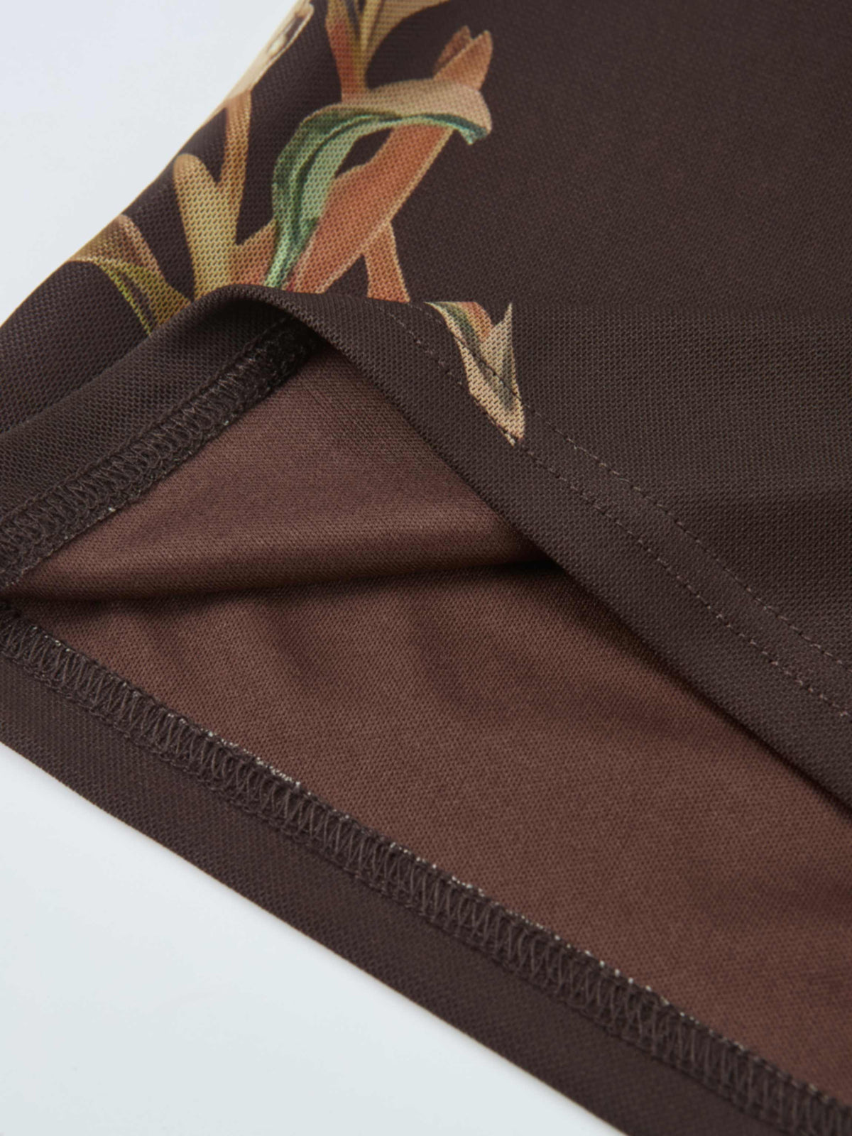 High Neck Mesh Printed Top - Brown Floral