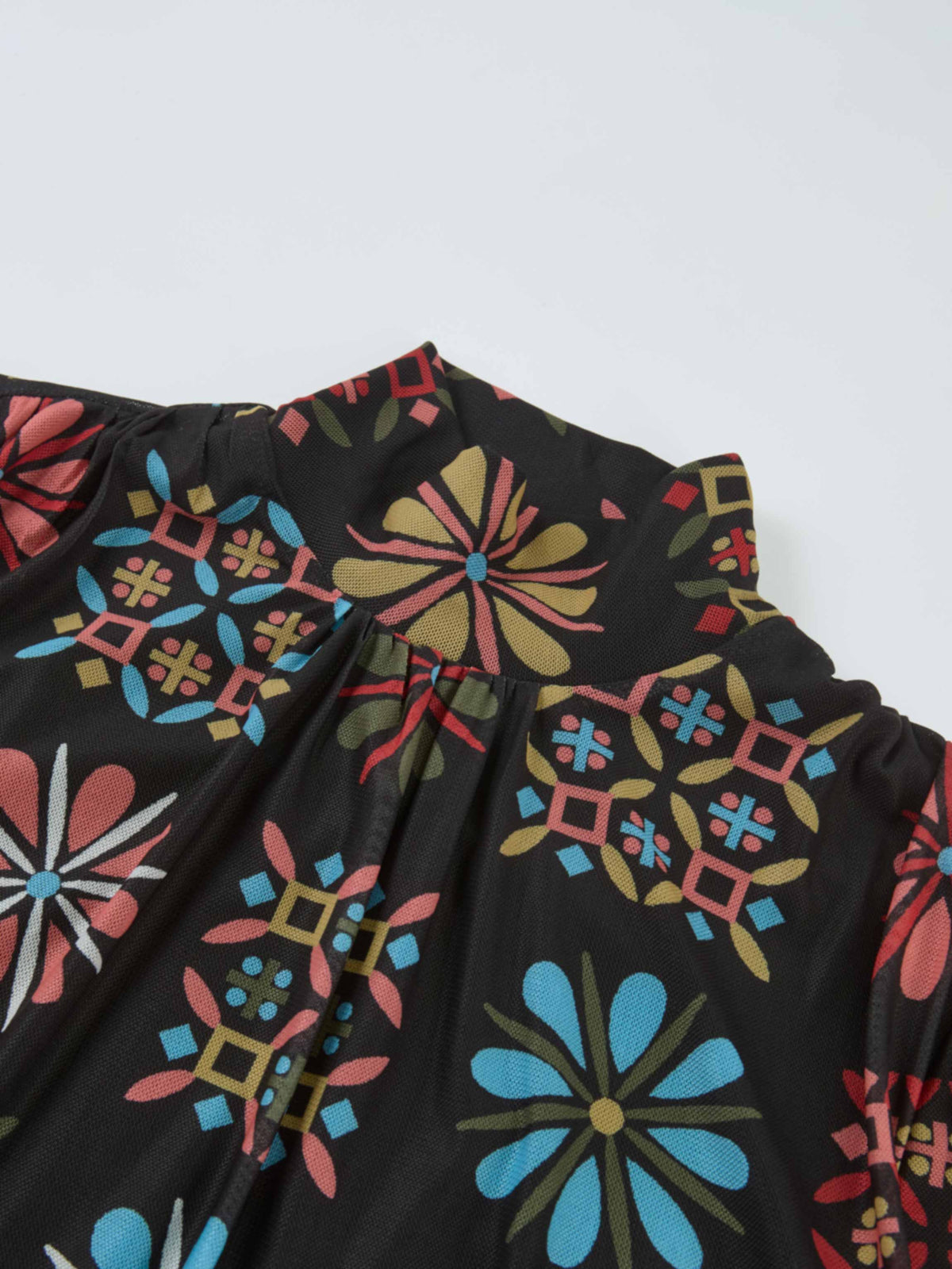 High Neck Mesh Printed Top - Color Geo Floral
