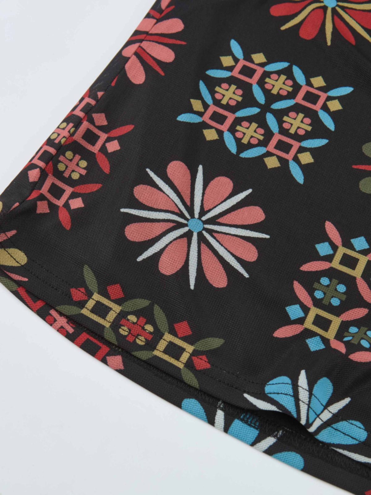 High Neck Mesh Printed Top - Color Geo Floral