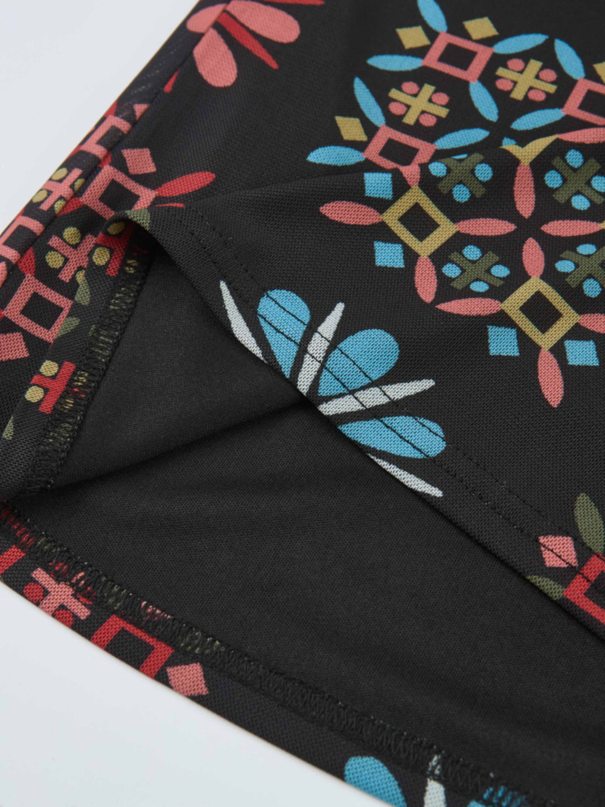High Neck Mesh Printed Top - Color Geo Floral