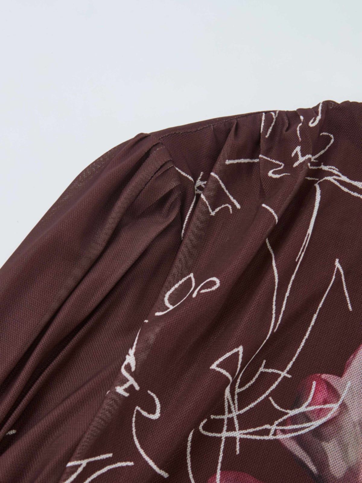 High Neck Mesh Printed Top - Burgundy Floral
