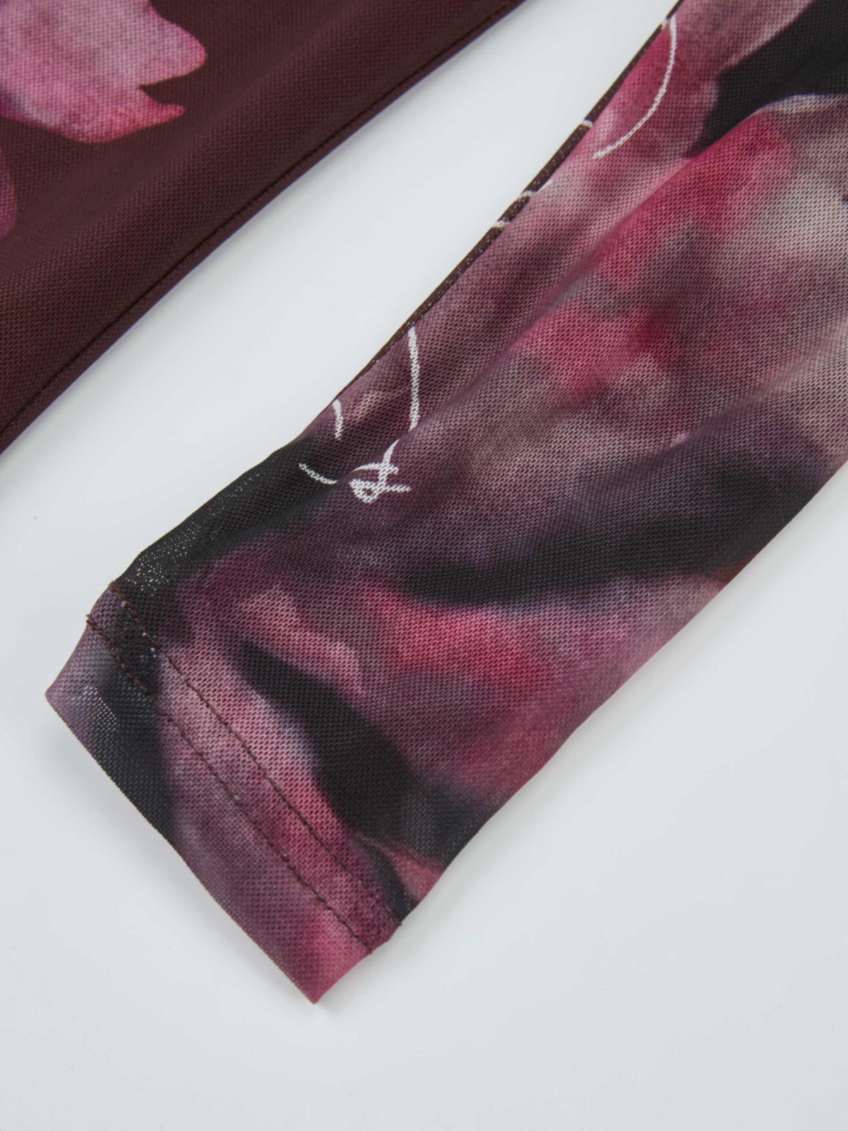 High Neck Mesh Printed Top - Burgundy Floral