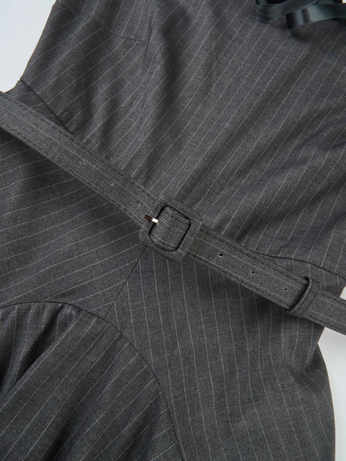 Pinstripe Overlay Dress - Grey Pinstripe