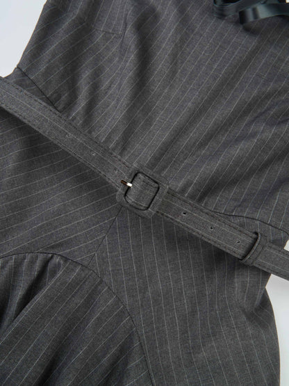 Pinstripe Overlay Dress - Grey Pinstripe