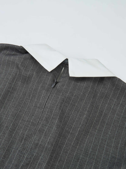 Pinstripe Overlay Dress - Grey Pinstripe