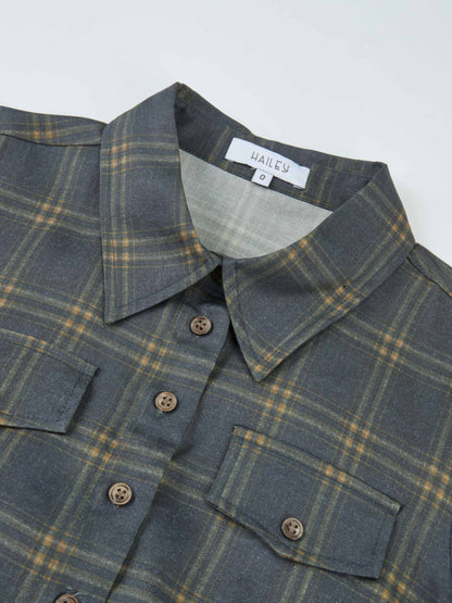 Full Maxi Plaid Shirt Dress - Grey/Yellow