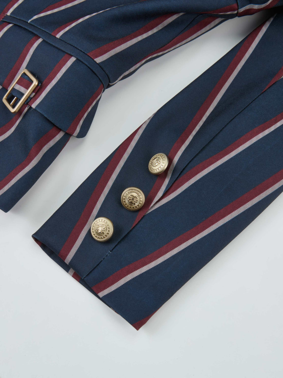 Crop Gold Button Jacket - Navy Stripe